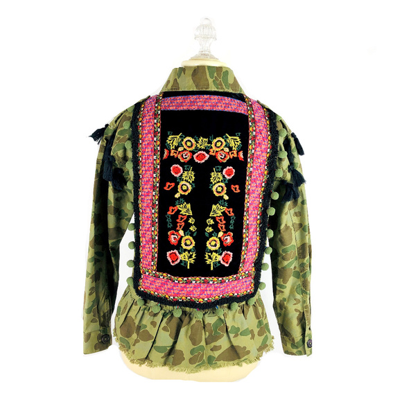 CoffeeShop Jackets & Blazers - Coffee Shop Camo Floral Embroidered Tassel Jacket